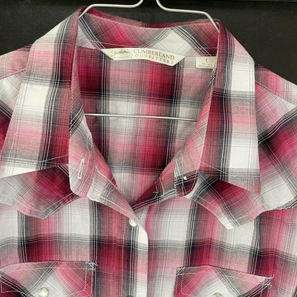 Cumberland Outfitters Women's Shirt Pearl Snap Western Pink Plaid sz Large SS - Picture 5 of 6